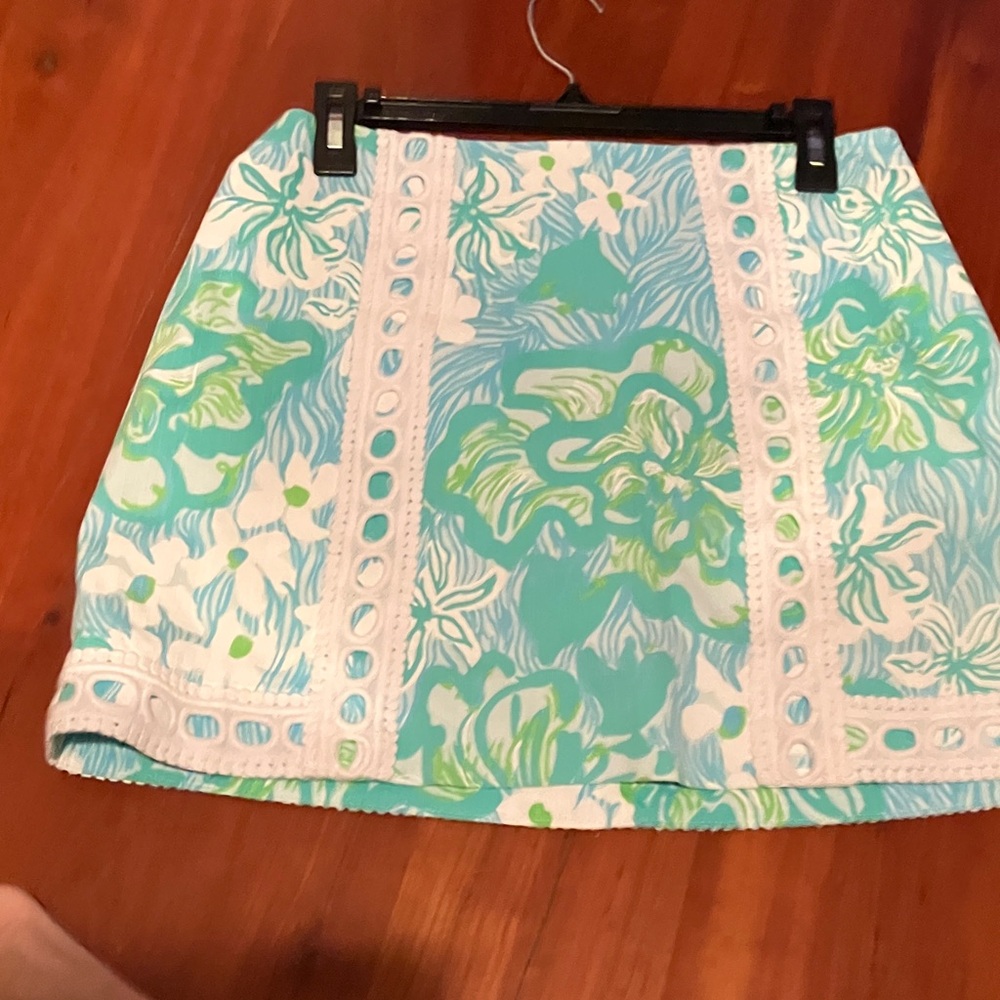 Lilly Pulitzer Aqua and Lime Floral Mini Skirt